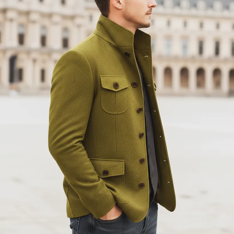 Men's Classic Business Stand Collar Faux Wool Slim Fit Jacket MTA2010L3U sold by Manly product image thumbnail 3