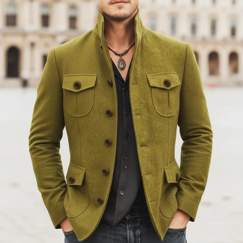 Men's Classic Business Stand Collar Faux Wool Slim Fit Jacket MTA2010L3U sold by Manly product image thumbnail 2