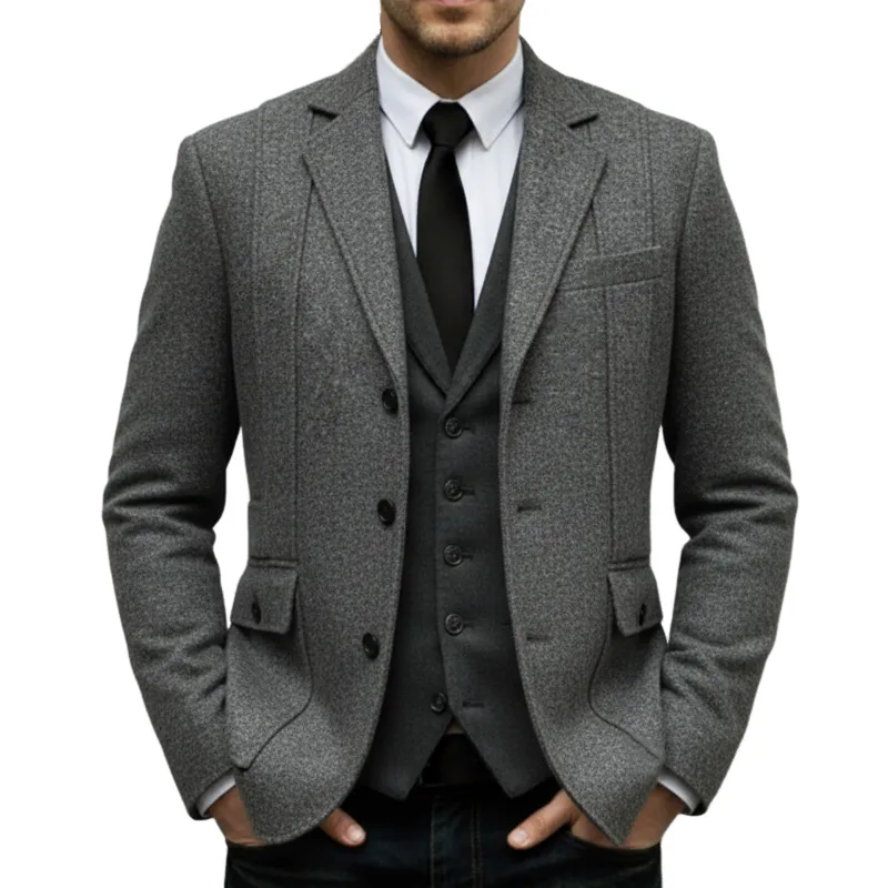 Men's Business Three-button Slim-fit Wool-blend Single-vent Blazer MTA2028L7U sold by Manly