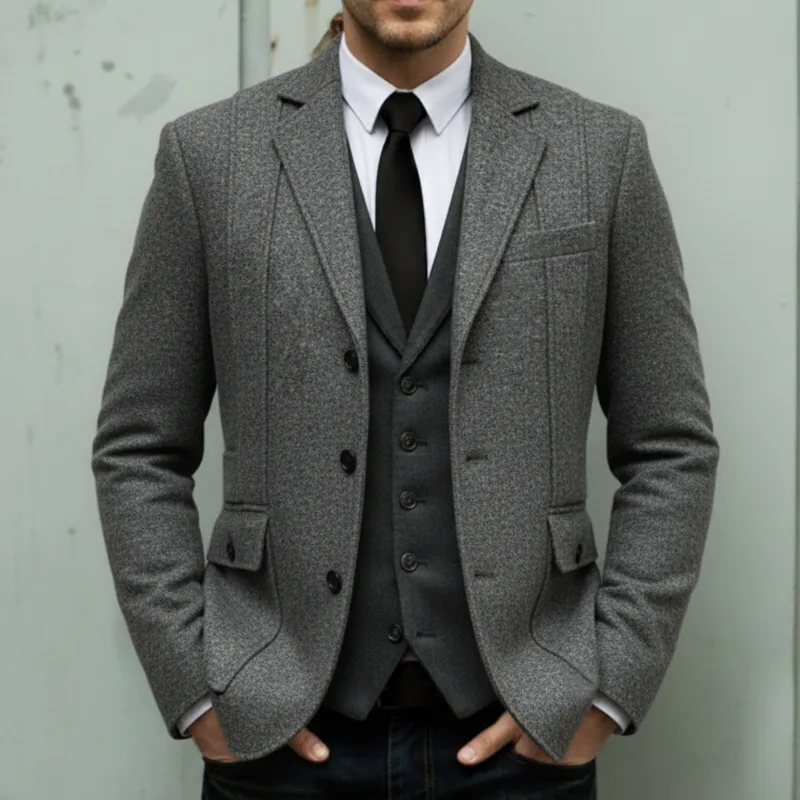 Men's Business Three-button Slim-fit Wool-blend Single-vent Blazer MTA2028L7U sold by Manly product image thumbnail 2