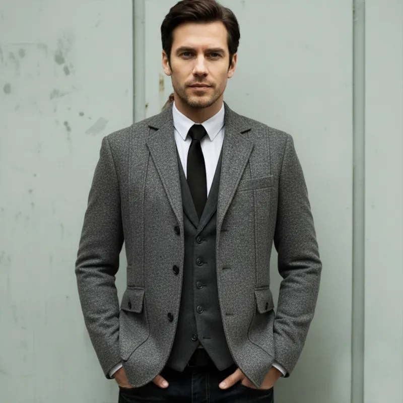 Men's Business Three-button Slim-fit Wool-blend Single-vent Blazer MTA2028L7U sold by Manly product image thumbnail 3