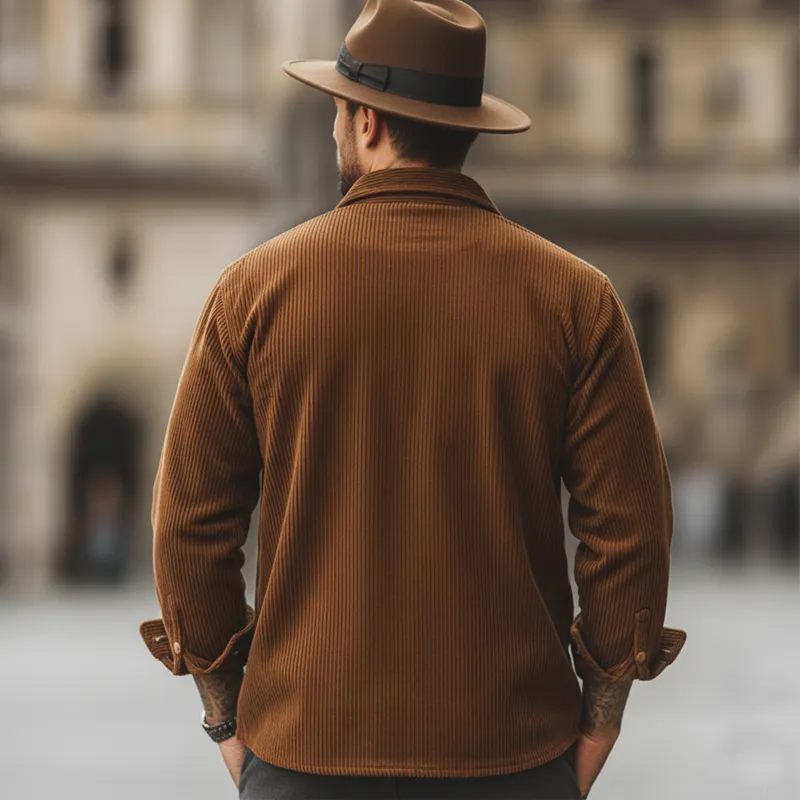 Men's Classic Corduroy Color-Blocked Pocket Long-Sleeve Shirt MTA2006L7U sold by Manly product image thumbnail 4