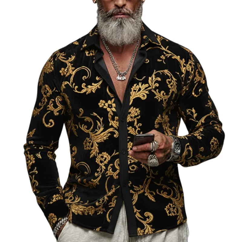 Men's Classic Vintage Faux Velvet Printed Long-sleeved Shirt MTA2042L0K sold by Manly