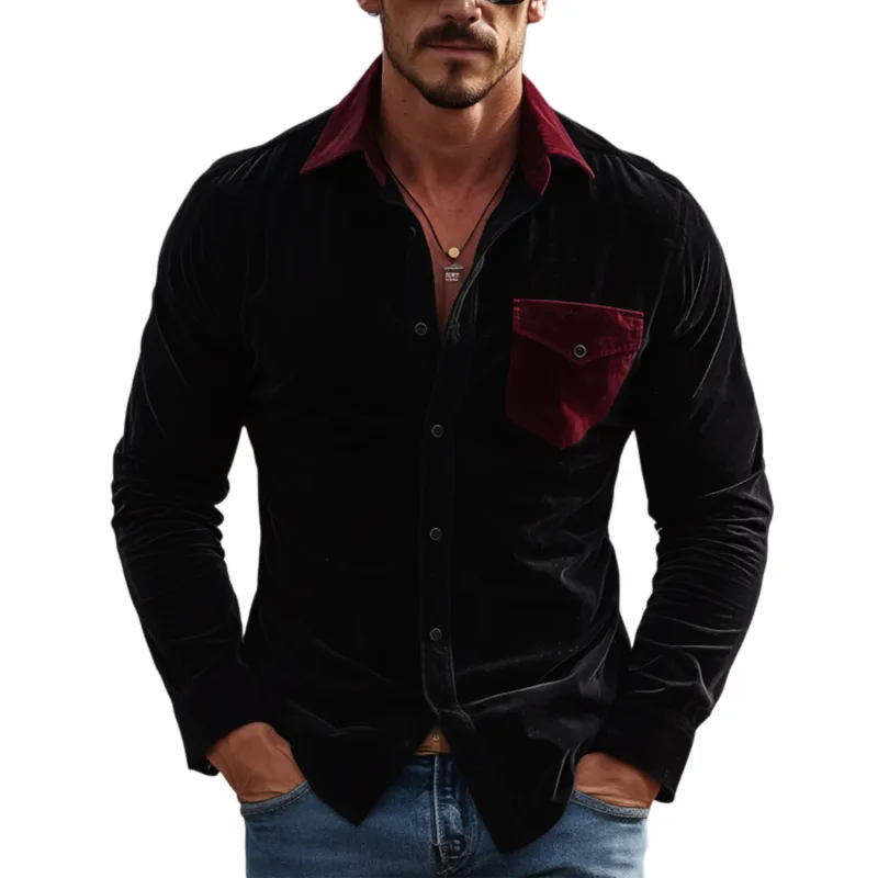 Men's Classic Vintage-style Faux Velvet Long-sleeved Shirt MTA2065L9K sold by Manly