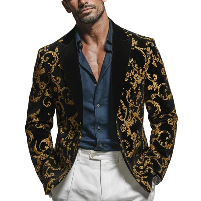 Men's Classic Vintage Velvet-feel Printed Single-breasted Blazer MTA2062L5K sold by Manly