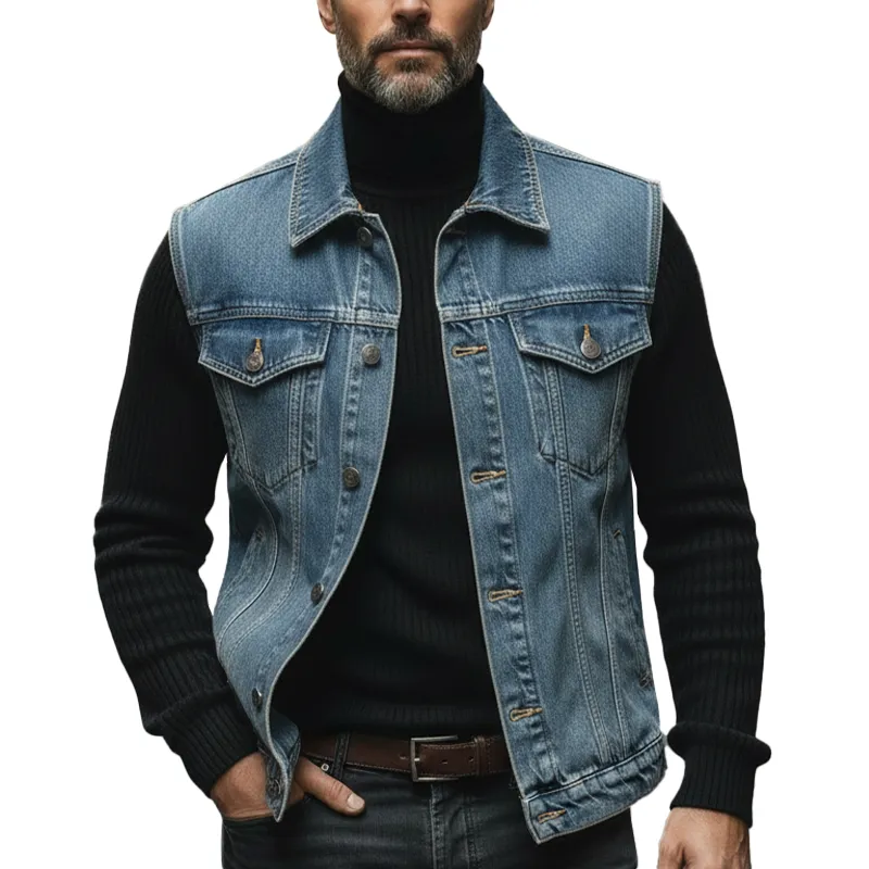 Men's Vintage Washed Denim Vest MTA1932L4P sold by Manly