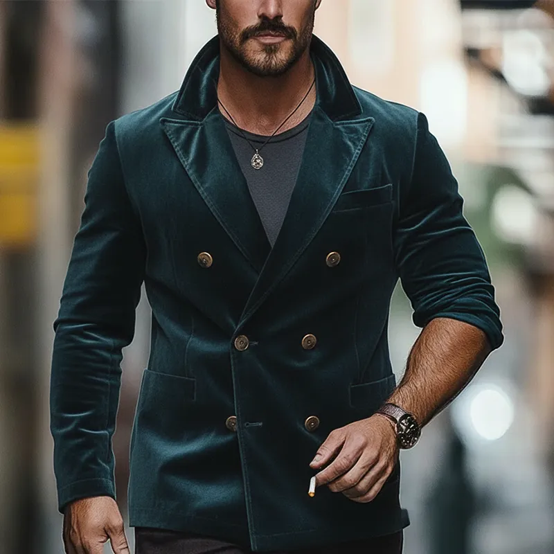 Men's Vintage Velvet Double-breasted Lapel Jacket MTA1913L3P sold by Manly product image thumbnail 2