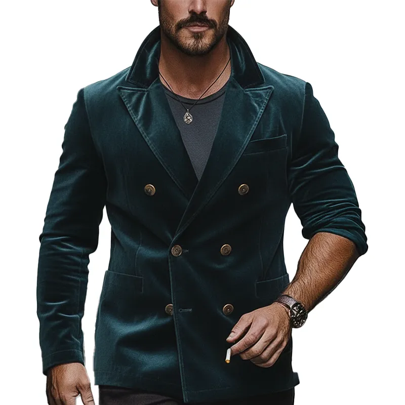 Men's Vintage Velvet Double-breasted Lapel Jacket MTA1913L3P sold by Manly