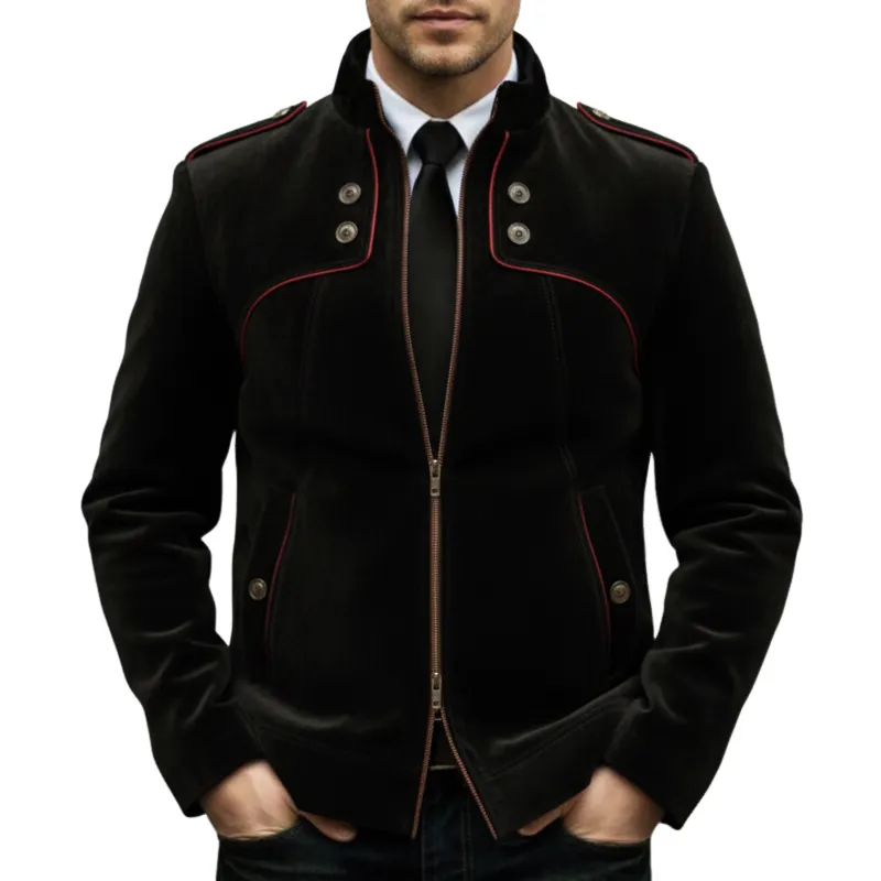 Men's Urban Velvet Stand Collar Zipper Color Block Slim Fit Jacket MTA1850L4U sold by Manly