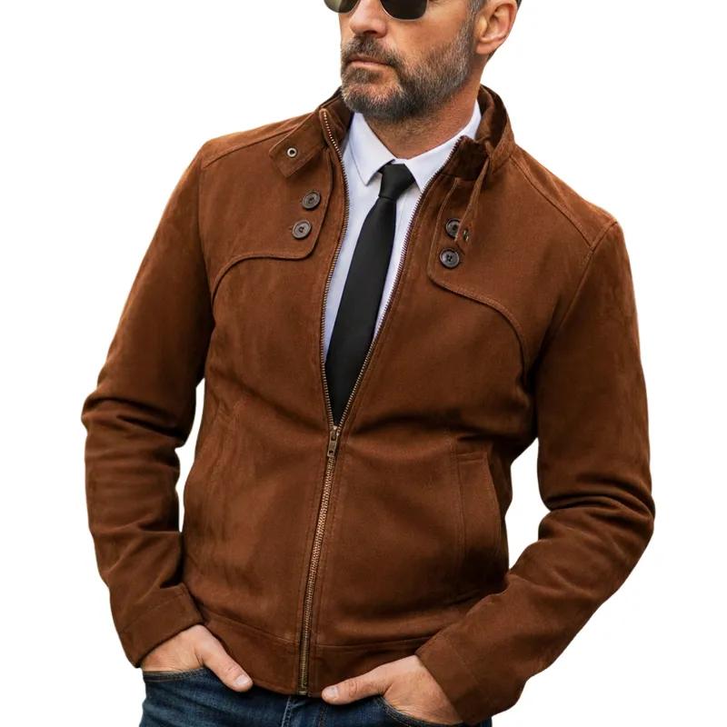 Men's Urban Faux Suede Snap-button Collar Zip-up Slim-fit Jacket MTA1900L3U sold by Manly