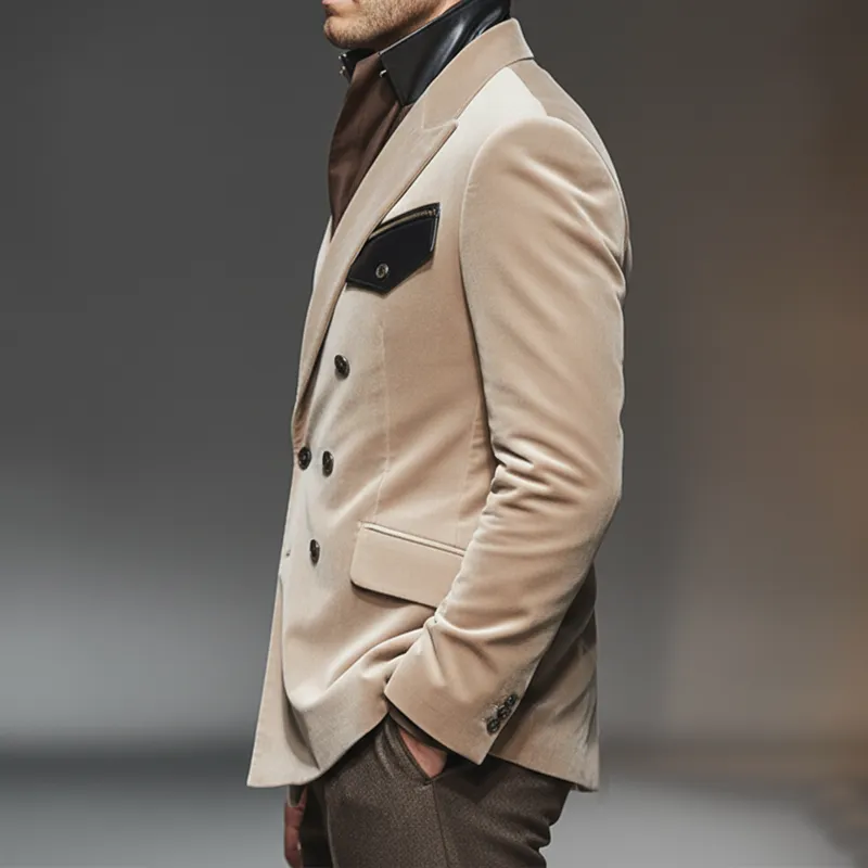 Men's Classic Velvet Double-breasted Single-vent Slim-fit Blazer MTA1749L5U sold by Manly product image thumbnail 3