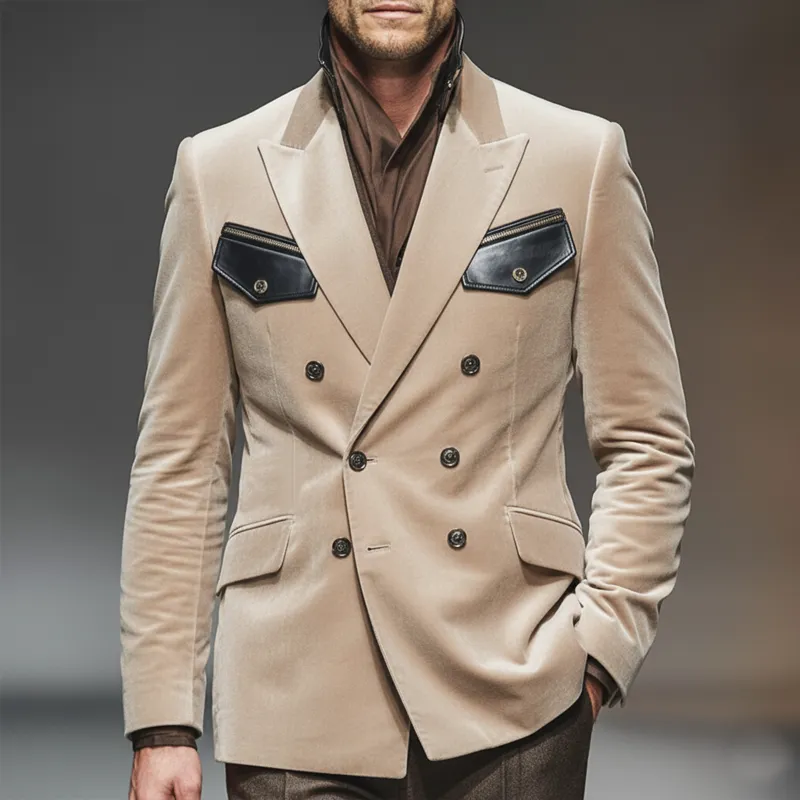 Men's Classic Velvet Double-breasted Single-vent Slim-fit Blazer MTA1749L5U sold by Manly product image thumbnail 2