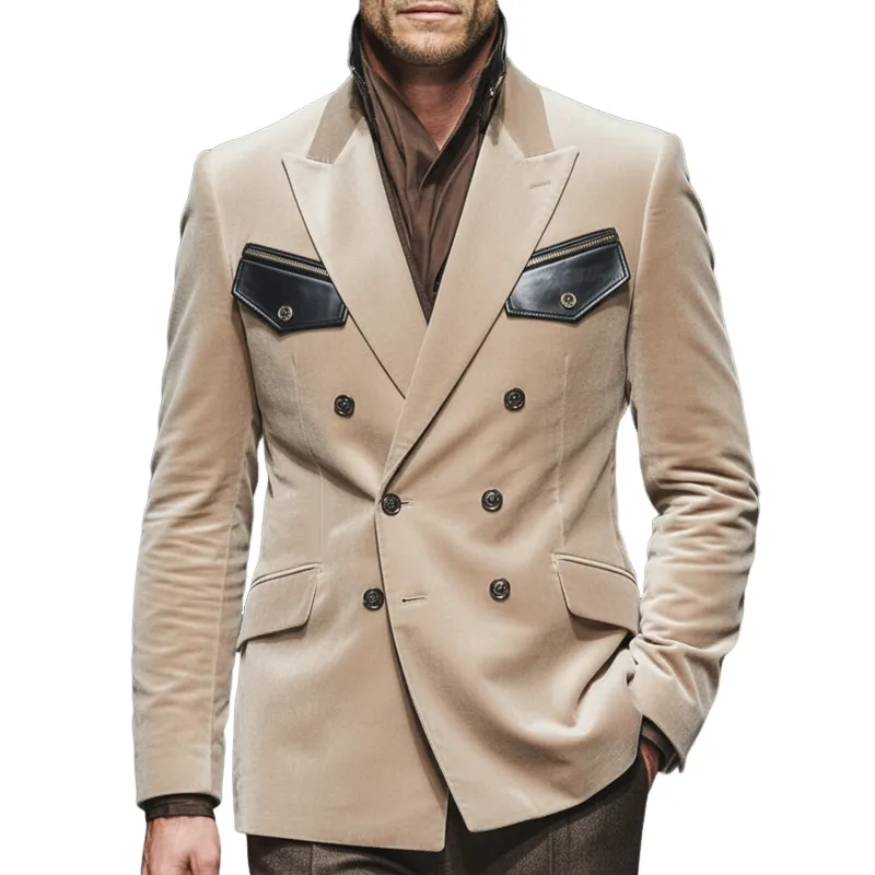 Men's Classic Velvet Double-breasted Single-vent Slim-fit Blazer MTA1749L5U sold by Manly