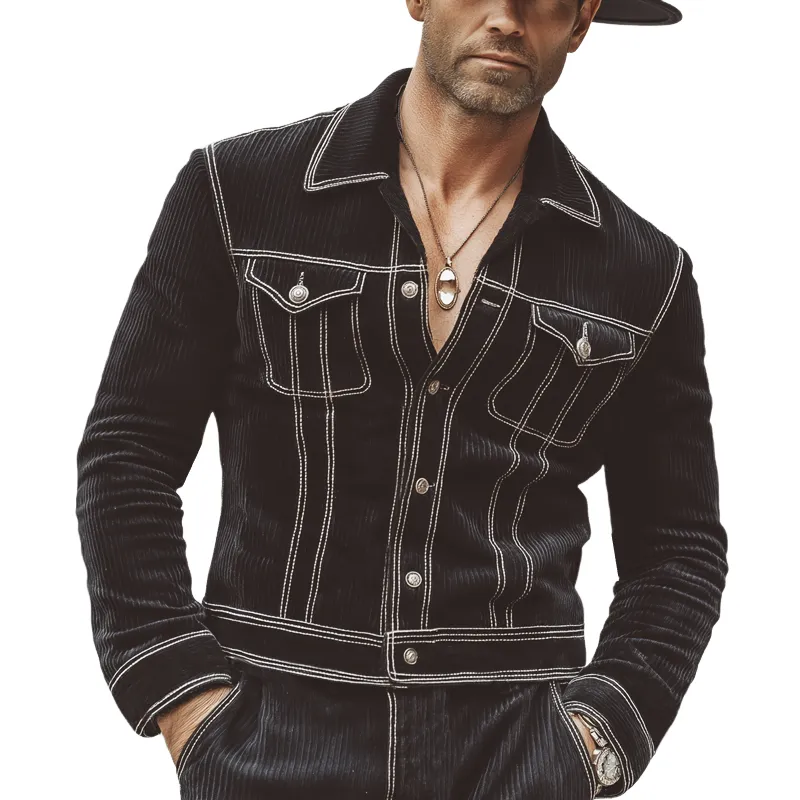 Men's Classic Urban Corduroy Contrast Stitching Button Jacket MTA1965L0U sold by Manly