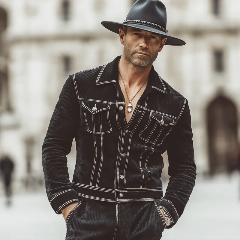 Men's Classic Urban Corduroy Contrast Stitching Button Jacket MTA1965L0U sold by Manly product image thumbnail 2