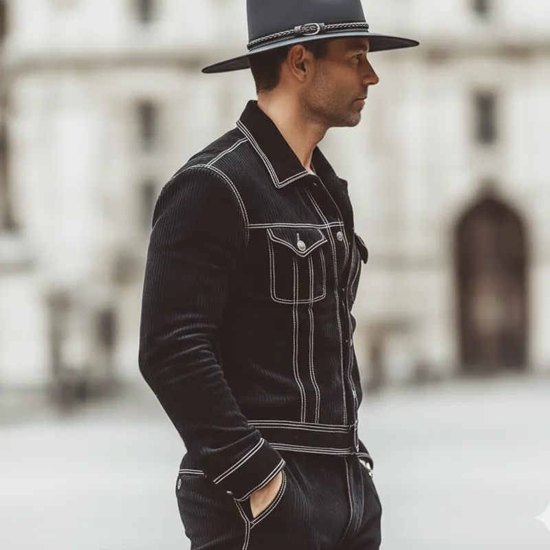 Men's Classic Urban Corduroy Contrast Stitching Button Jacket MTA1965L0U sold by Manly product image thumbnail 3