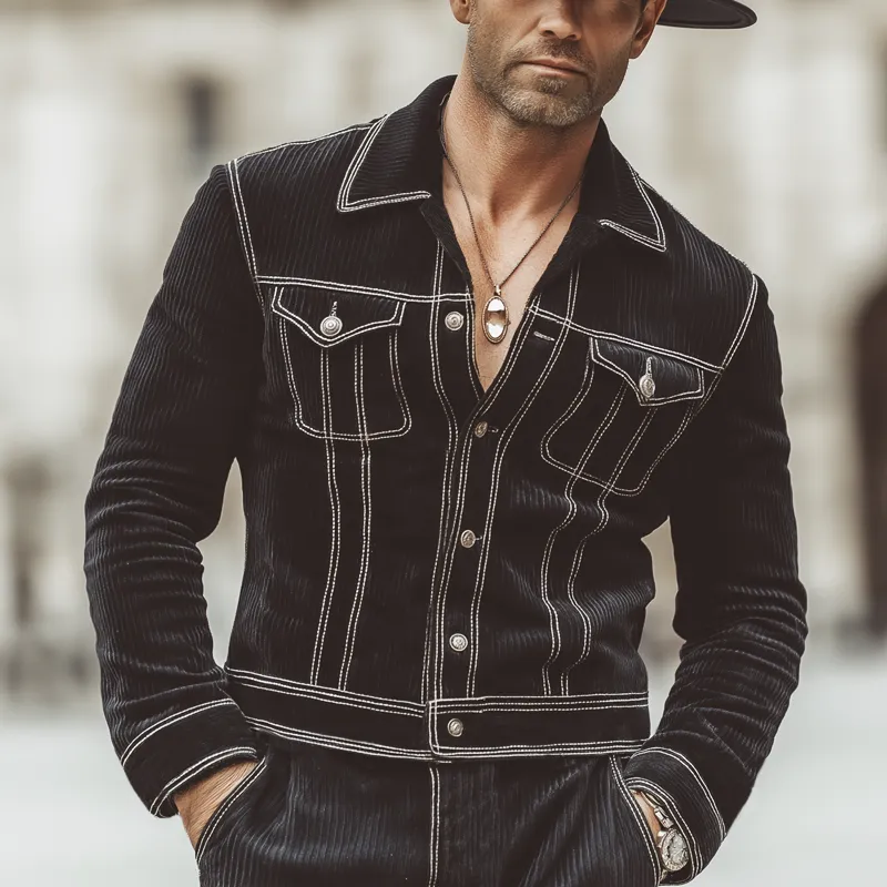 Men's Classic Urban Corduroy Contrast Stitching Button Jacket MTA1965L0U sold by Manly product image thumbnail 5