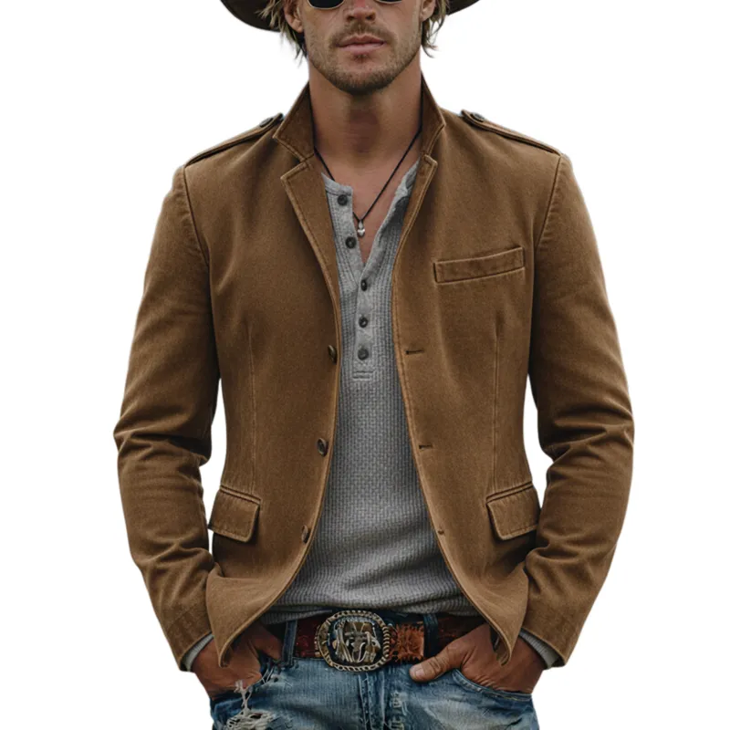 Men's Classic Casual Stand-collar Epaulet Washed Cotton Blend Jacket MTA1915L3K sold by Manly