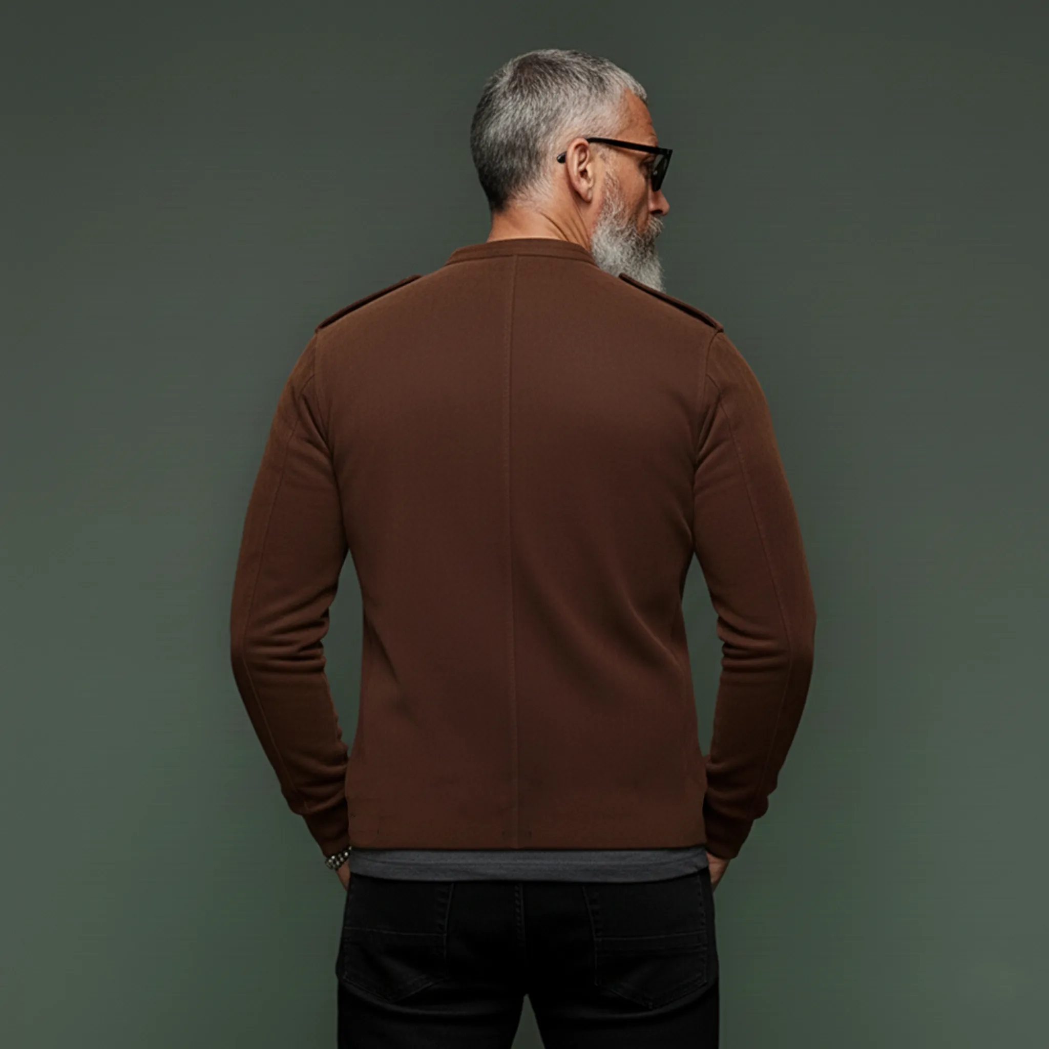 Men's Classic Vintage Stand-collar Epaulet Faux Suede Long-sleeved Shirt MTA1705L4K sold by Manly product image thumbnail 4