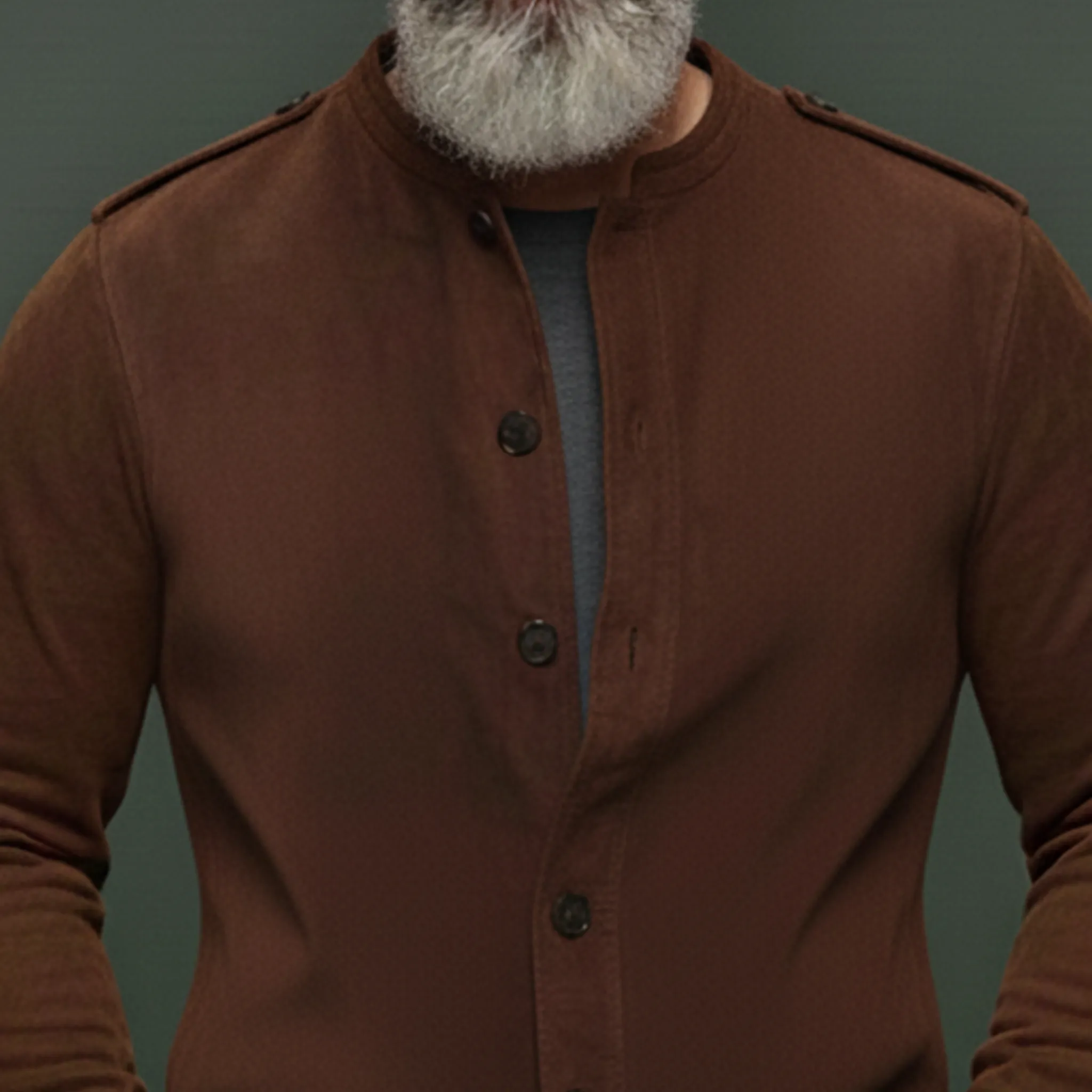 Men's Classic Vintage Stand-collar Epaulet Faux Suede Long-sleeved Shirt MTA1705L4K sold by Manly product image thumbnail 5