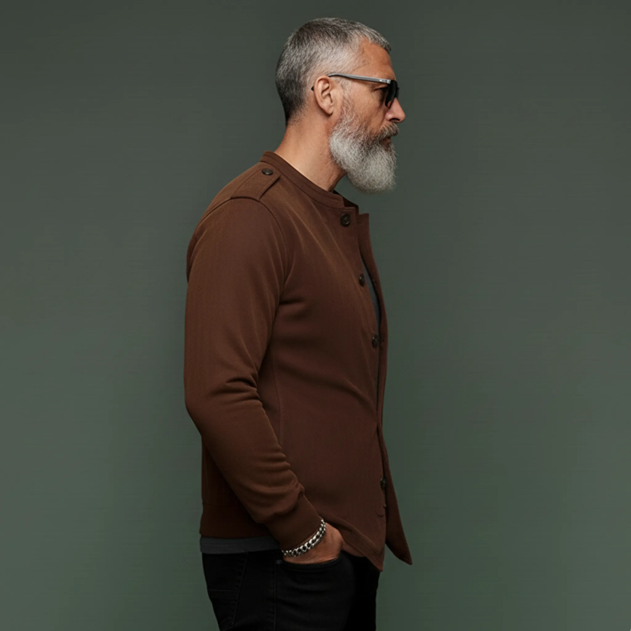 Men's Classic Vintage Stand-collar Epaulet Faux Suede Long-sleeved Shirt MTA1705L4K sold by Manly product image thumbnail 3