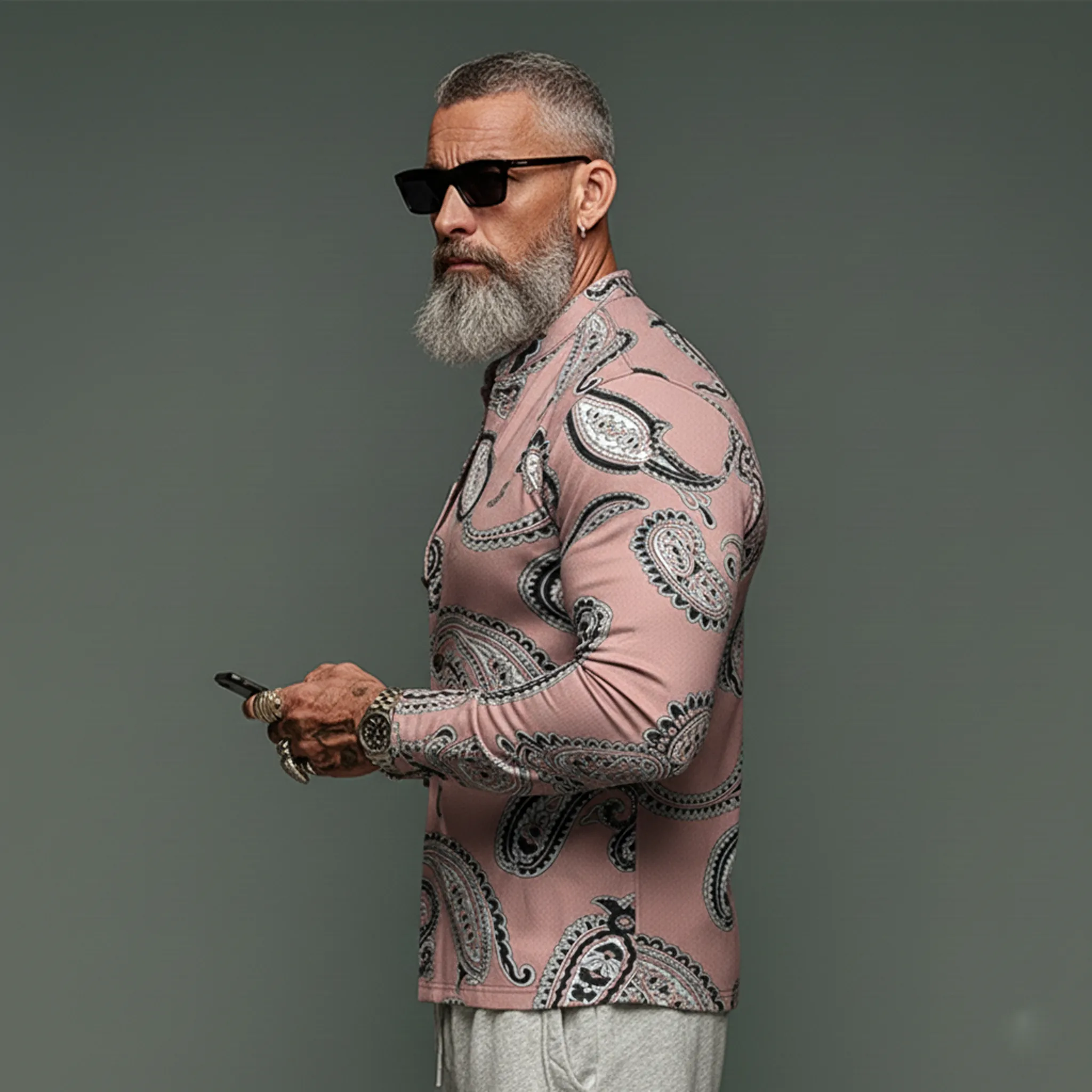 Men's Classic Vintage Pink Printed Blended Long-sleeved Shirt MTA1745L7K sold by Manly product image thumbnail 3