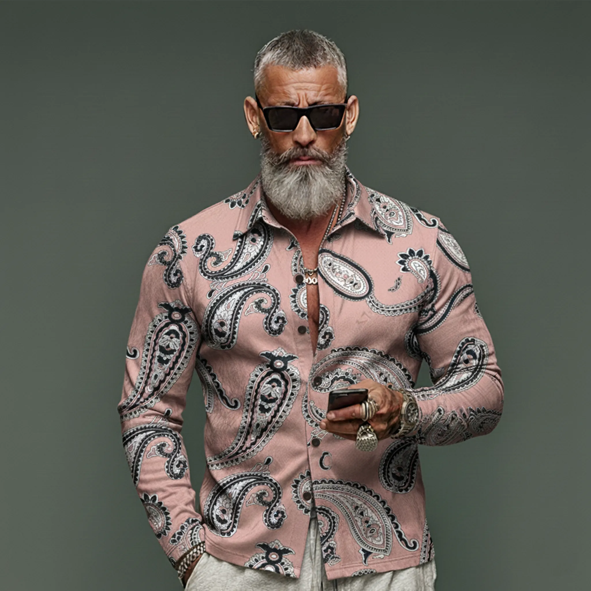 Men's Classic Vintage Pink Printed Blended Long-sleeved Shirt MTA1745L7K sold by Manly product image thumbnail 2