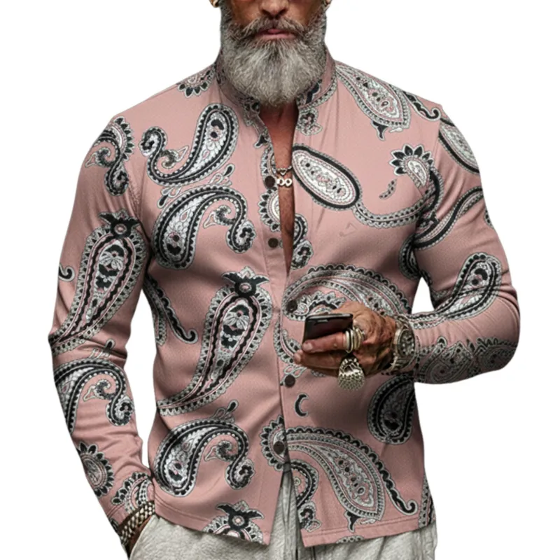 Men's Classic Vintage Pink Printed Blended Long-sleeved Shirt MTA1745L7K sold by Manly