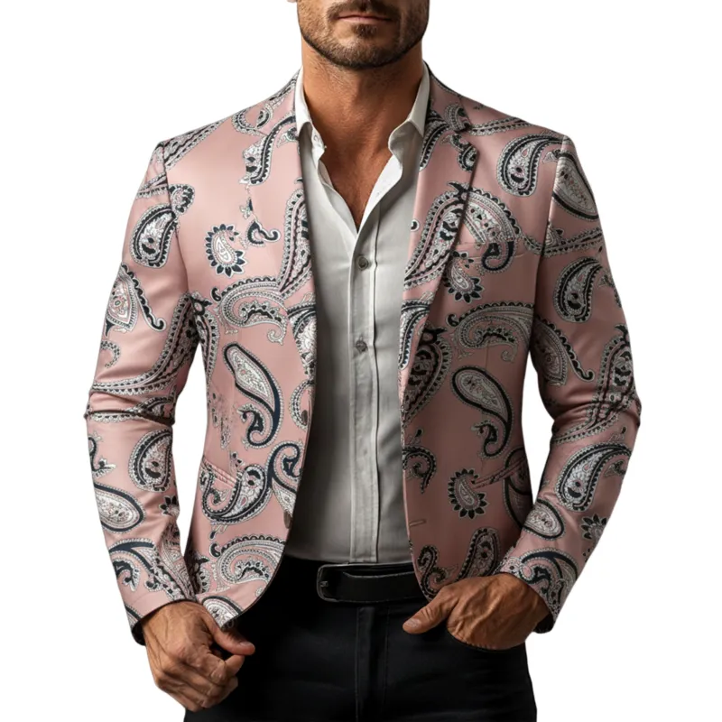 Men's Classic Vintage Satin Printed Single-breasted Blazer MTA1895L2K sold by Manly