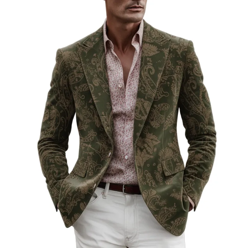 Men's Classic Vintage Faux Velvet Printed Single-breasted Blazer MTA1815L3K sold by Manly