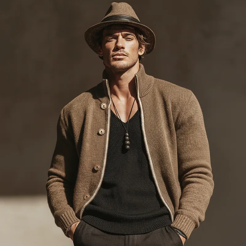 Men's Urban Casual Stand-collar Button-up Knitted Cardigan MTA1869L3U sold by Manly product image thumbnail 2