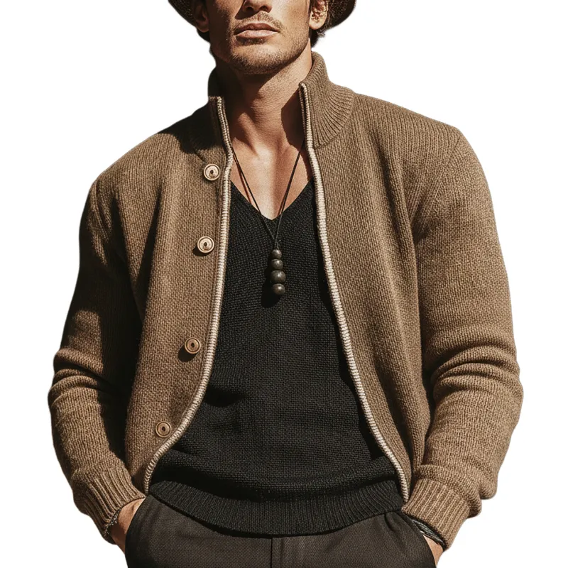 Men's Urban Casual Stand-collar Button-up Knitted Cardigan MTA1869L3U sold by Manly