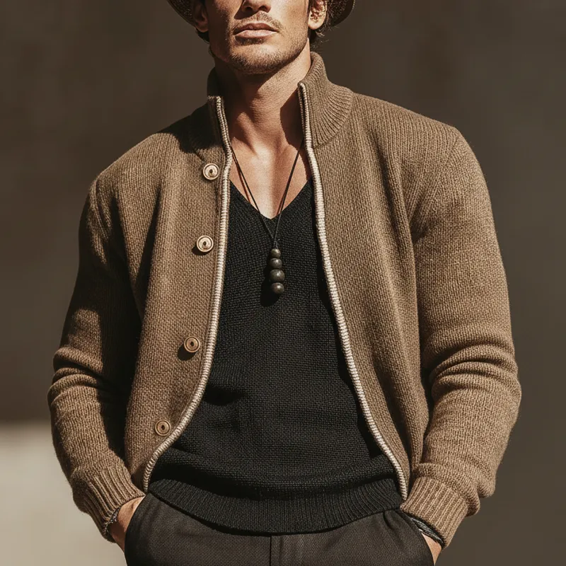 Men's Urban Casual Stand-collar Button-up Knitted Cardigan MTA1869L3U sold by Manly product image thumbnail 5