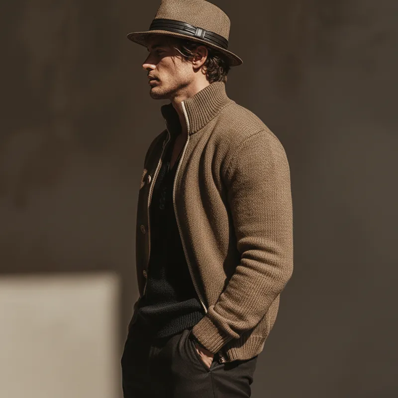 Men's Urban Casual Stand-collar Button-up Knitted Cardigan MTA1869L3U sold by Manly product image thumbnail 3