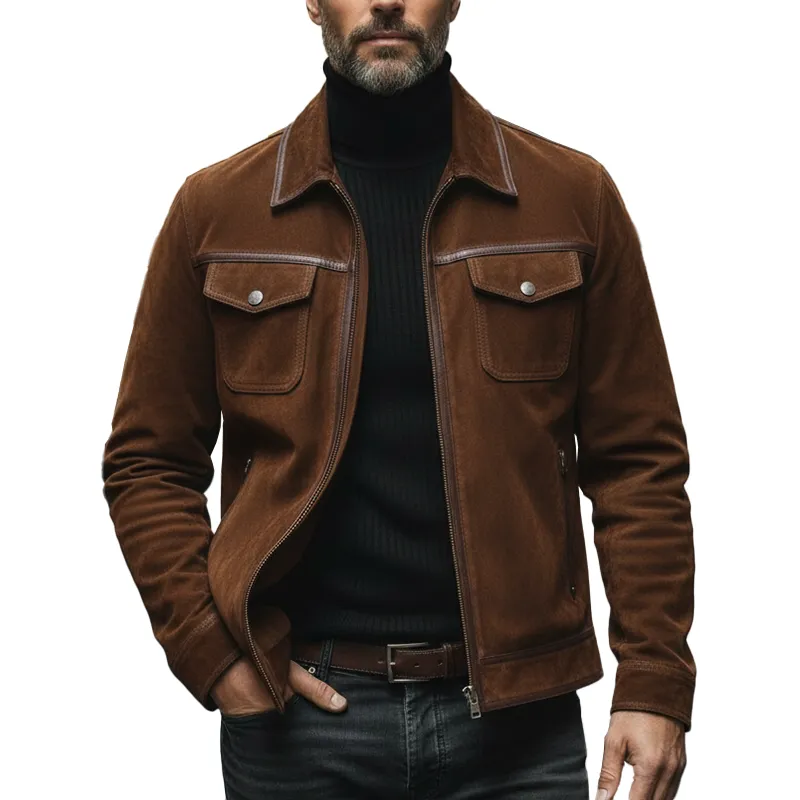 Men's Winter Vintage Faux Suede PU Leather Button-up Jacket MTA1765L1P sold by Manly