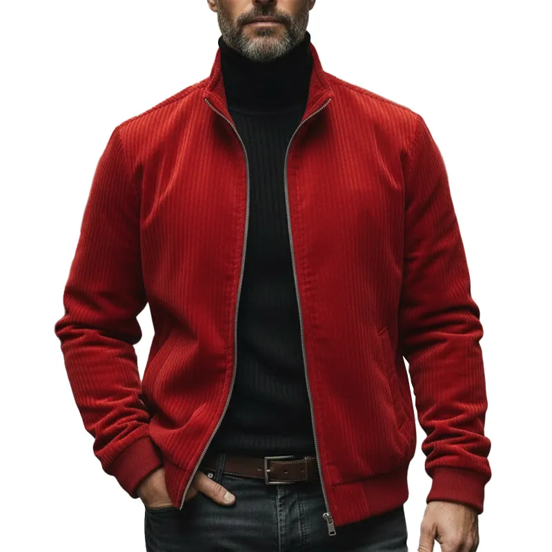 Men's Winter Vintage Solid Color Corduroy Zip-up Jacket MTA1771L6P sold by Manly