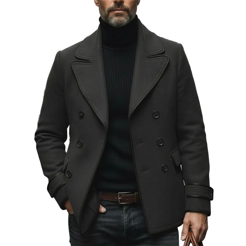 Men's Winter Vintage Style Faux Wool PU-trimmed Button-up Jacket MTA1776L2P sold by Manly