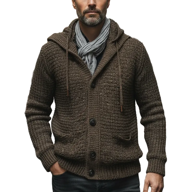 Men's Winter Retro Cotton Yarn Knitted Hooded Button Cardigan MTA1726L6P sold by Manly