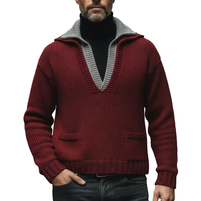 Men's Winter Vintage Cotton Knit Mock Two-piece V-neck Sweater MTA1852L4P sold by Manly