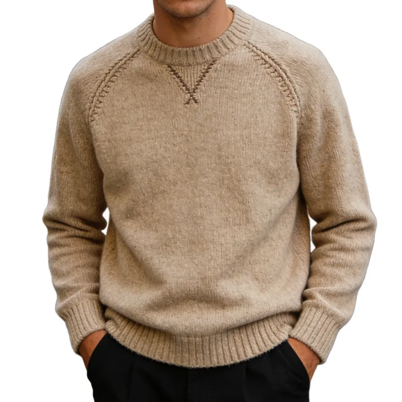 Men's Vintage Casual Solid Color Knitted Crew Neck Sweater MTA1688L6TO sold by Manly
