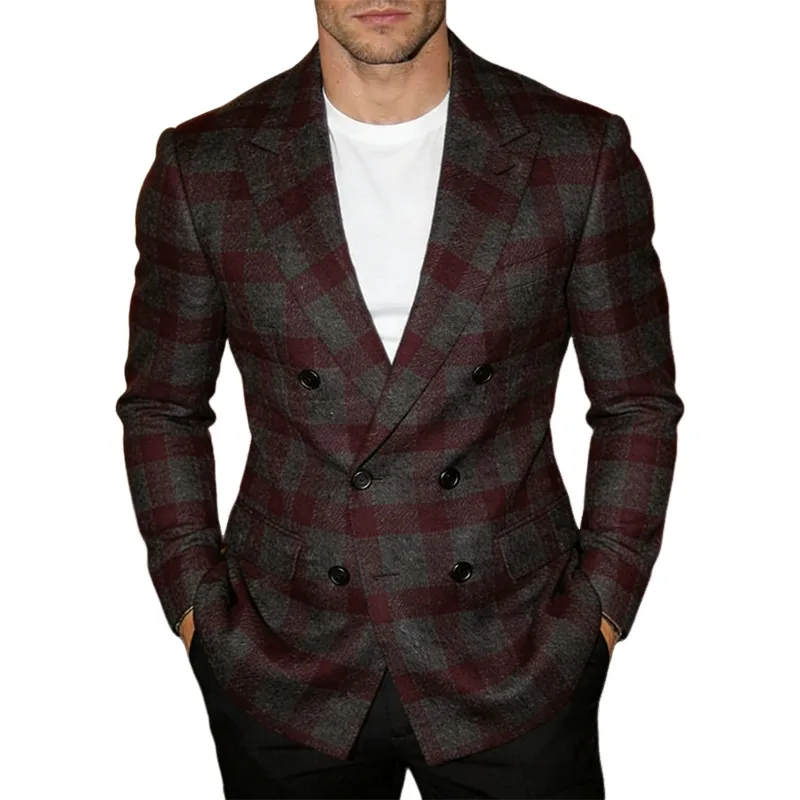 Men's Retro Casual Plaid Print Blazer MTA1677L9TO sold by Manly