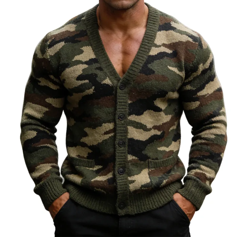 Men's Retro Casual Knit Camouflage Button-Up Cardigan MTA1523L2TO sold by Manly