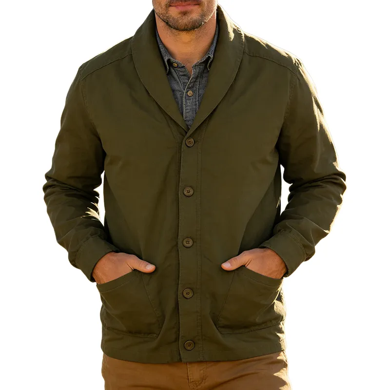 Men's Retro Casual Cotton Collarless Workwear Cardigan Button Jacket MTA1298L8TO sold by Manly