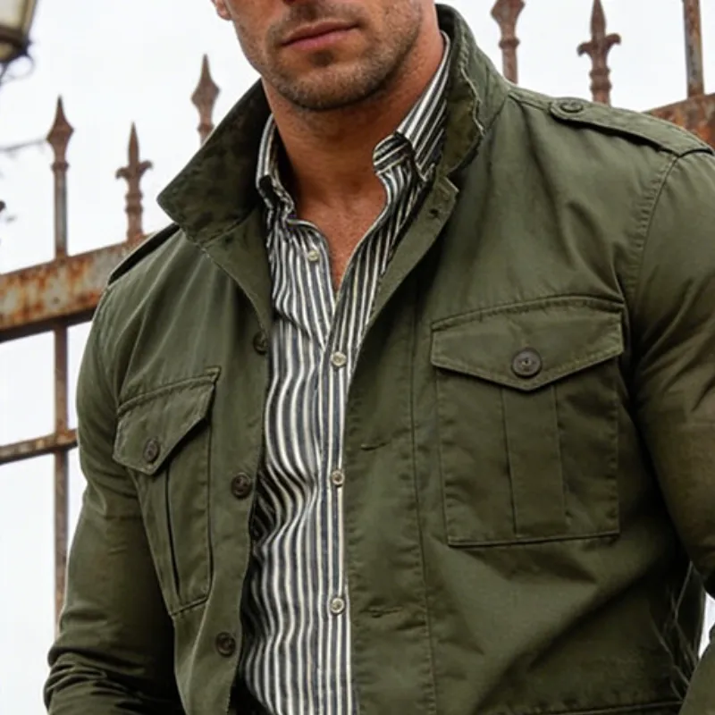 Men's Retro Casual Cotton Lapel Outdoor Workwear Button Jacket MTA1546L3TO sold by Manly product image thumbnail 3