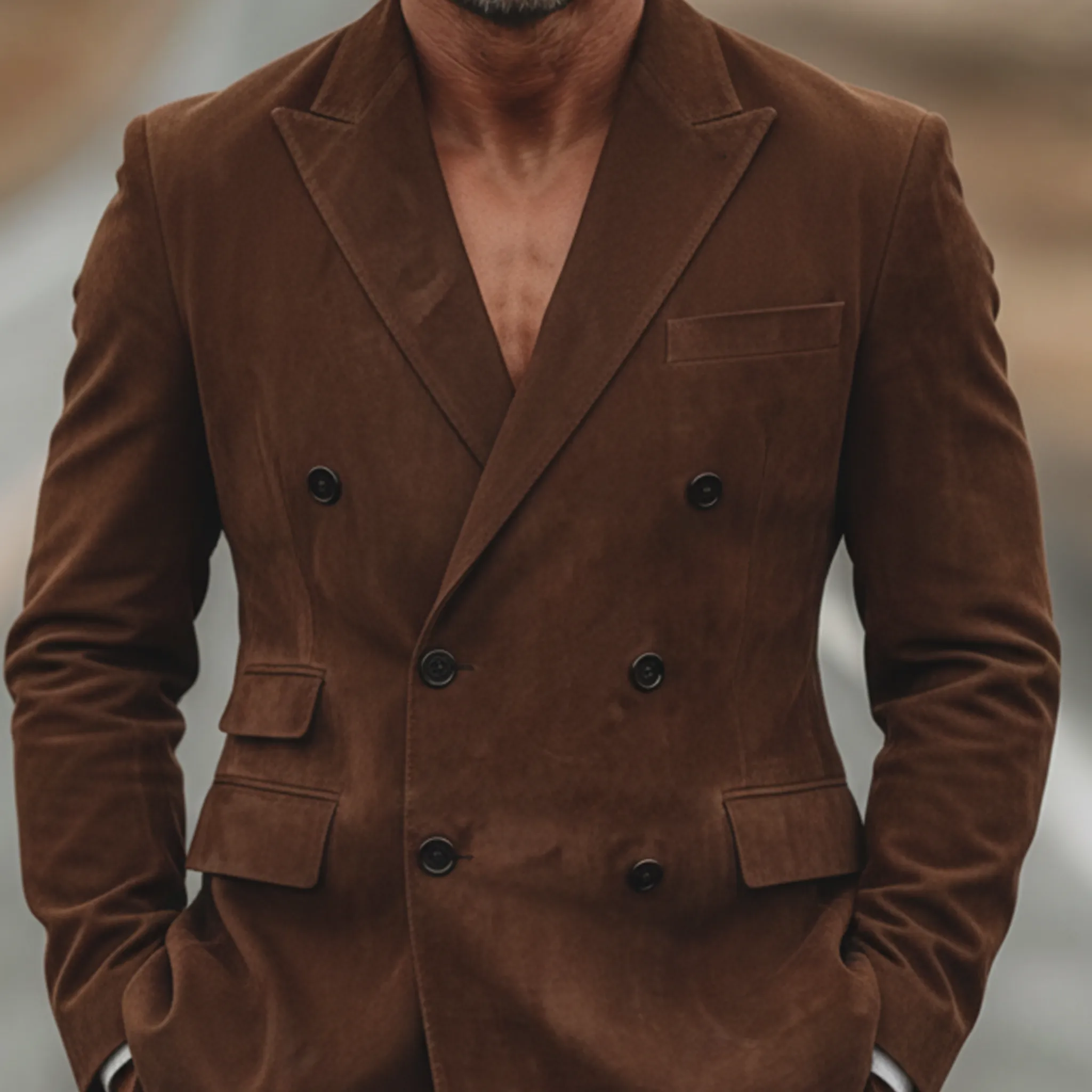 Men's Classic Vintage Double-breasted Faux Suede Blazer MTA1721L1K sold by Manly product image thumbnail 5