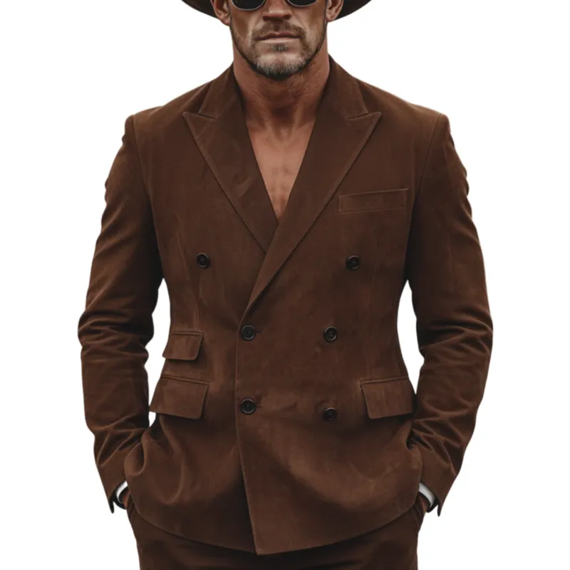 Men's Classic Vintage Double-breasted Faux Suede Blazer MTA1721L1K sold by Manly