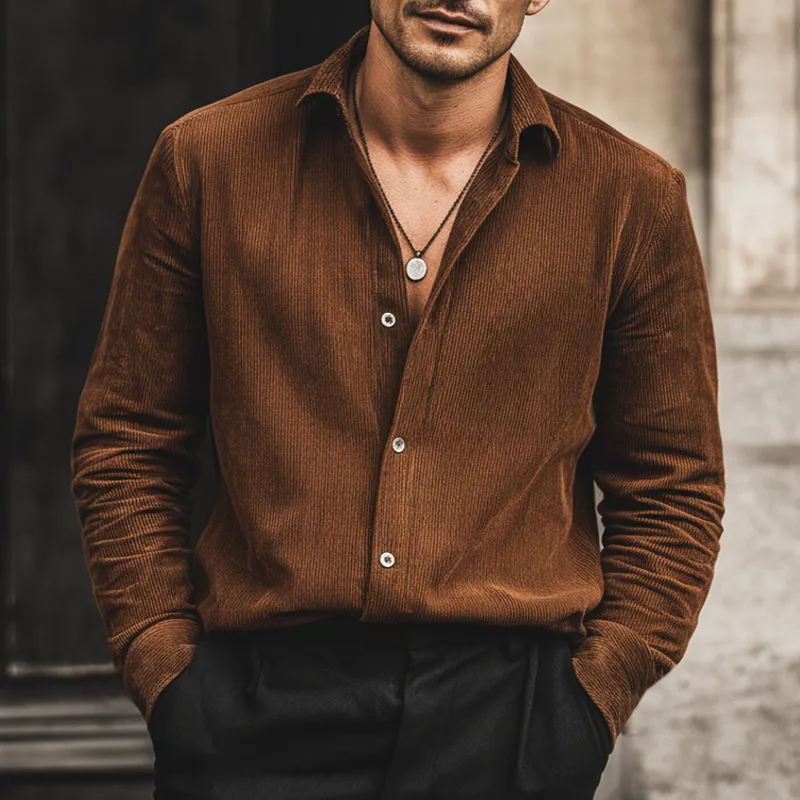 Men's Classic Business Corduroy Long-sleeved Shirt MTA1611L4U sold by Manly product image thumbnail 2