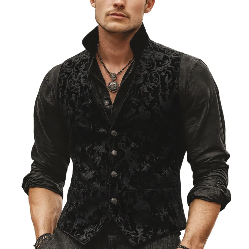 Men's Vintage Embossed Velvet V-neck Slim-fit Vest MTA1667L9U sold by Manly