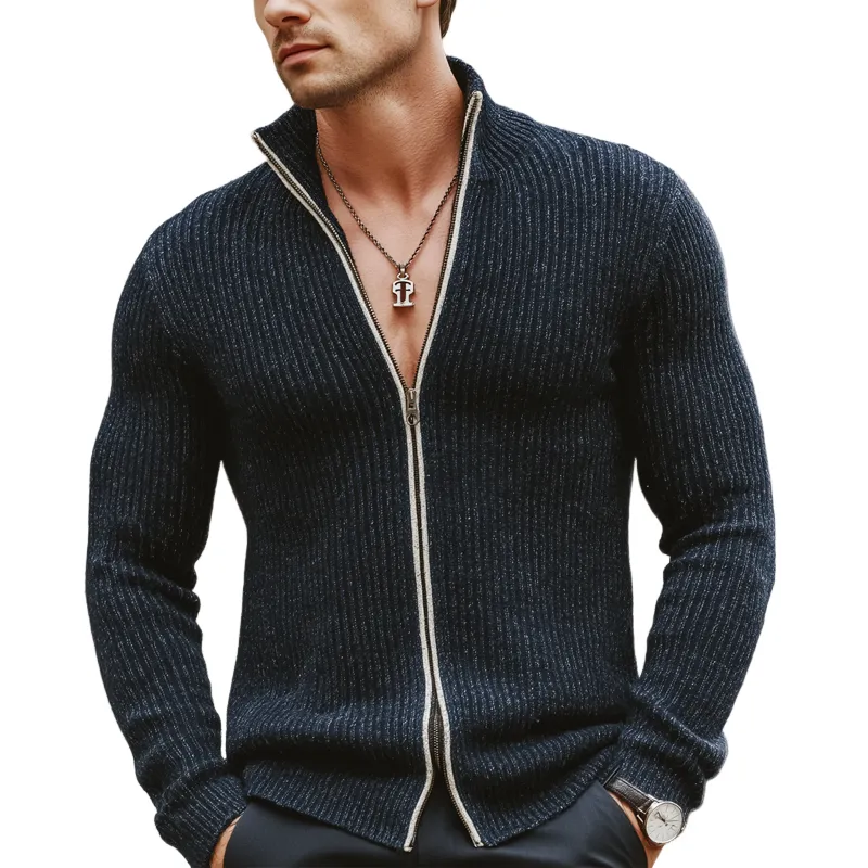 Men's Urban Minimalist Stand Collar Zipper Slim Fit Knit Cardigan MTA1702L9U sold by Manly