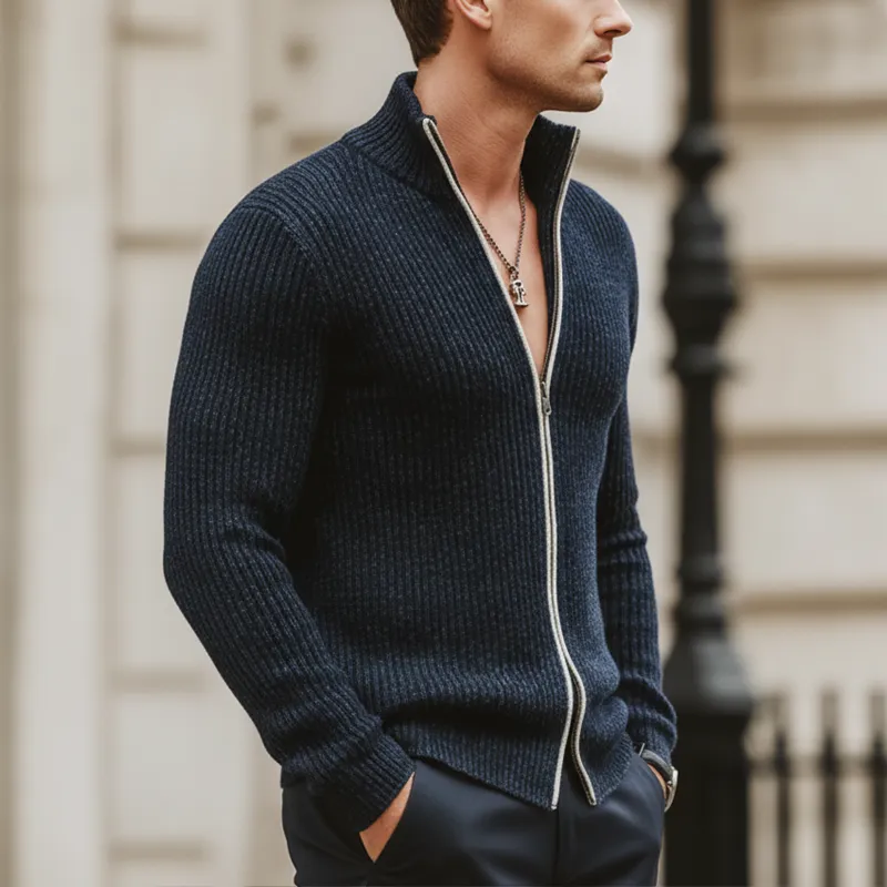 Men's Urban Minimalist Stand Collar Zipper Slim Fit Knit Cardigan MTA1702L9U sold by Manly product image thumbnail 4